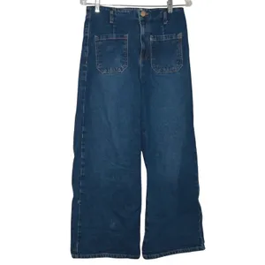 Zara Womens High Waisted Wide Leg Patch Pocket Jeans Blue Denim Size 8 cropped thumbnail 2