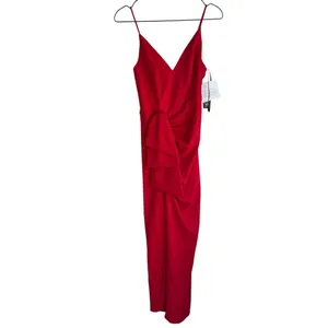 Xscape Red Spaghetti Strap V Neck Full-Length Evening Gown Dress‎ 6 Red thumbnail 3