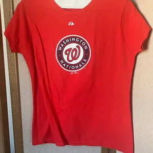 FINAL MARKDOWN Majestic Red Washington nationals tee large thumbnail 1