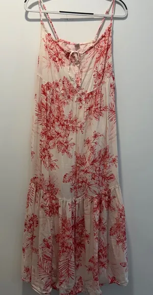 Old Navy Women's Small Floral Tropical Print Spaghetti Strap Midi Dress Pink thumbnail 1