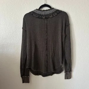 NWT Free People Holly Henley Thermal Long Sleeve Top Black Combo thumbnail 7