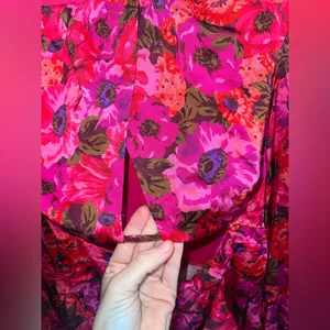 For Love & Lemons‎ Lauren Long Sleeve Mini Dress Size XS Hot Pink Floral thumbnail 5