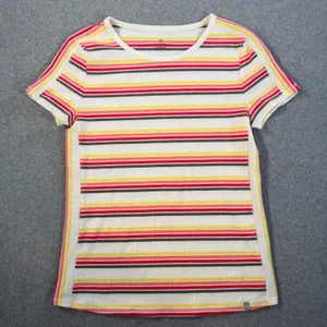 T by TALBOTS Women's M Striped Rib-Knit Short Sleeve T-Shirt Top White Red thumbnail 1