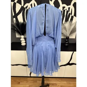 ASOS Design Blue Chiffon Mini Dress Belted Plunge Long Sleeve NWT US 4 thumbnail 7