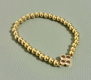 Pink Tourmaline Clover Stretch Ball Bead Bracelet thumbnail 1