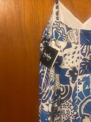 By & By Large Blue & White Tropical Print Dress thumbnail 3