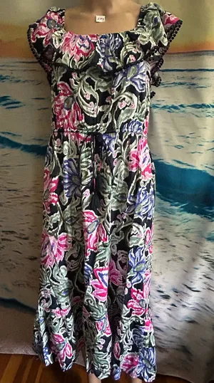 LOFT Floral Ruffle Maxi Dress in Pink, Blue & Green MD NWT thumbnail 1