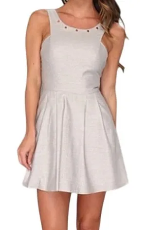 BCBGeneration Mini Dress 2 Light Gray Metallic Studded Pockets Fit Flare HOCO‎ thumbnail 1