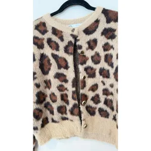 Zara Animal Jacquard Knit Cardigan Leopard Print Round Neck Size Small thumbnail 3