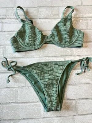 Hollister Textured Sage Green Two-Piece Bikini Set Size XS/M thumbnail 1