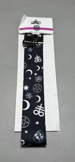 Reina Jenkins Creations Black Wristlet Key Fob Keychain Moon Star Goth Occult thumbnail 1