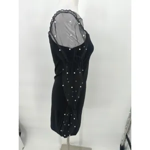 Thirty/Thirty‎ Mini Dress M Black Sheer Pearl Bodycon Party Cocktail Romantic thumbnail 6
