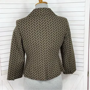 Ann Taylor Loft‎ Blazer Women 2 Brown Herringbone Tile Geometric Print Jacket thumbnail 5