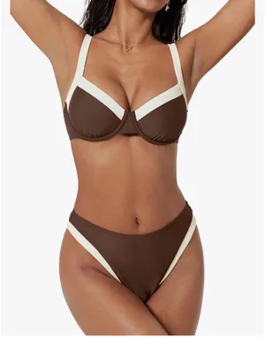 Color Block Neutral Bikini Brown Size M thumbnail 1