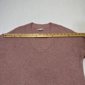 American Eagle Women's Small Dusty Rose V Neck Waffle Knit Sweater thumbnail 6