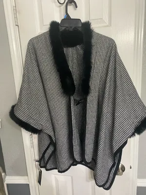 Beautiful fur lined Pancho Gray thumbnail 1