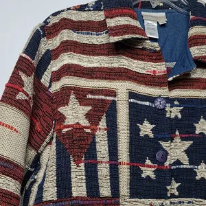 Coldwater Creek Vintage Tapestry patriotic american flag stripes stars jacket M thumbnail 5
