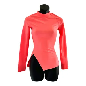 LULULEMON Nulux Asymmetrical Tennis‎ Shirt Neon Coral Sunset Long Sleeve Size 2 thumbnail 2
