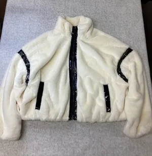 JoyLab Womens Faux Fur Full Zip Jacket XL Jet Stream White‎ Black Trim E744PW thumbnail 1