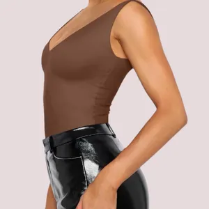 NWT Reoria Brown Plunge Deep V Neck Sleeveless‎ V Backless Tank - Small thumbnail 3
