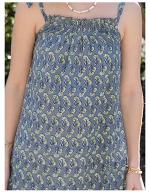 Boutique Ex Voto Iris Blue Tie-Shoulder Floral Maxi Dress XS/S NWT Boho Cotton Sundress thumbnail 2