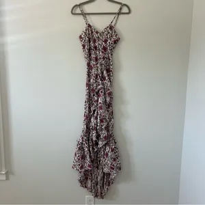 Anthropologie RAGA Summer Bloom Pink Red Cream Floral Ruffle High-Low Dress XS thumbnail 3