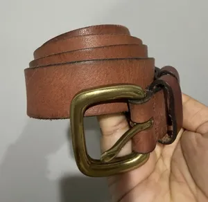 Casual Tan Leather Belt Antique Solid Brass Buckle‎ 1X 46" thumbnail 1
