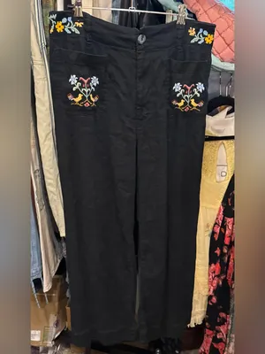 Tricia Fix Anthropologie Maeve Reworked Embroidered Colette Linen Pants - 31 thumbnail 7