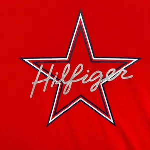 Tommy Hilfiger Red Ringer Tee with Navy & White Logo Star Cap Sleeves Slim Fit thumbnail 3