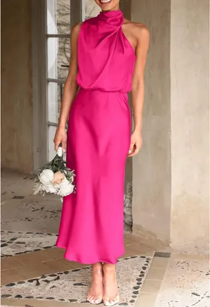 PRETTYGARDEN Women's 2026 Summer Satin Dress Elegant Sleeveless Mock Neck Cocktail Party Maxi Dresses thumbnail 2