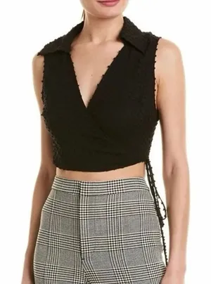 ✨Alice + Olivia Roseann Silk Blend Crop Black Sz 2 Top✨ thumbnail 1