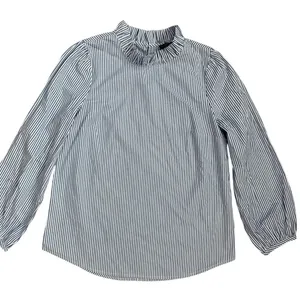 J.Crew Organic Cotton Long Sleeve Ruffleneck Top Stripe Blue Size‎ XS thumbnail 4