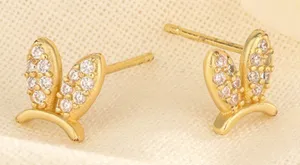 Mini Diamonds Easter Rabbit Ears Gold Sterling Stud Earrings thumbnail 1