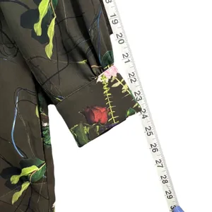 Babaton Tunic Mini Dress‎ S Green Floral Tie Neck Pockets Fairy Grunge Whimsy thumbnail 11