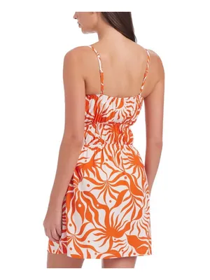NWT Sanctuary Mini Cover-Up Dress with Front Tie White Sand Orange Multi M thumbnail 2