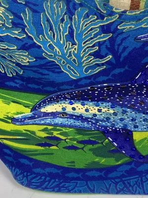 Guy Harvey Dolphin Sequin Tote Bag Blue Green Beach Resort Ocean Coral 14x10 thumbnail 4