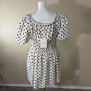 Bohme Polka Dot Black & Ivory Mini SunDress SZ- M NWT Beachy Cottagecore Peasant thumbnail 7