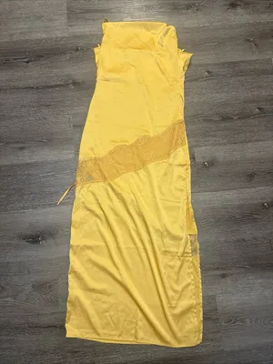 Yellow Satin Maxi Slip Dress with Lace Insert thumbnail 3