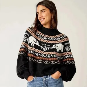 FREE‎ PEOPLE Nellie Fair Isle Elephant Sweater size Medium thumbnail 2