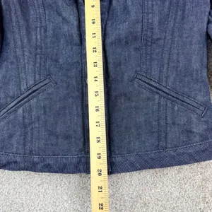 Louie Women 4 Dark Wash Denim Military Jacket Cropped Structured Fitted Moto Y2K thumbnail 6