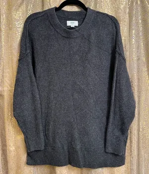 Aerie Dark Gray Oversized Ribbed Knit Drop Shoulder‎ Crewneck Sweater XS thumbnail 1
