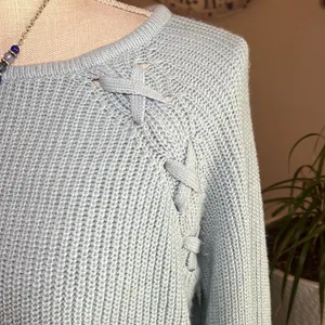 Ana Crewneck Sweater Criss-Cross Sleeve Detail Size XL Light Blue thumbnail 2