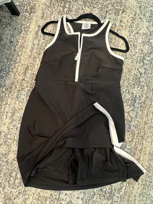 Sage Collective Black and White Zip-Front Active Dress with Built-in Shorts thumbnail 1