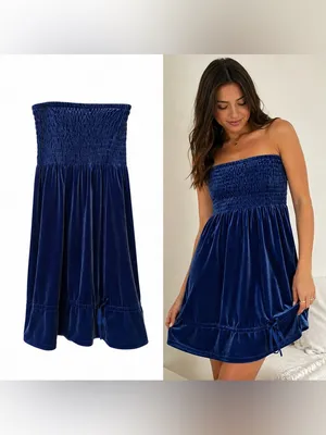 Frenchi Blue Velvet Strapless Mini Dress Small Homecoming Party Coquette thumbnail 2