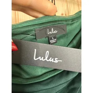 NWT Lulus Showing Off a Little Dark Green Asymmetrical Tulip Midi Dress Size L thumbnail 7