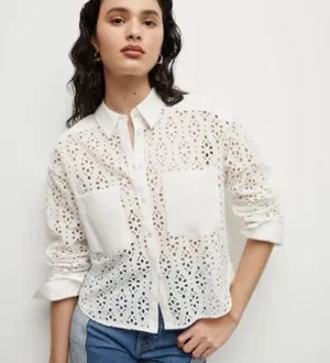 VERONICA BEARD Aderes Eyelet Shirt in White - Size 16 - NWT Brand new! thumbnail 1