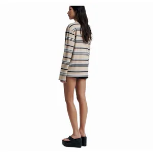 ROMY Varsity Stripe Polo Knit Top Tan Black Ivory Long Sleeve NWT XS thumbnail 13