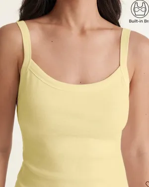 NWT OGL Move Butter Yellow Built-in Bra Square Neck Tank Top Women Size Small thumbnail 1