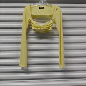 White Fox Womens Crop Top XS Yellow Long Sleeve Cutout Open Back Y2K Coquette thumbnail 3