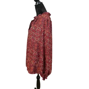 Max Studio Red Floral Printed Crepe Long Sleeve Blouse Size XL Office Business thumbnail 3